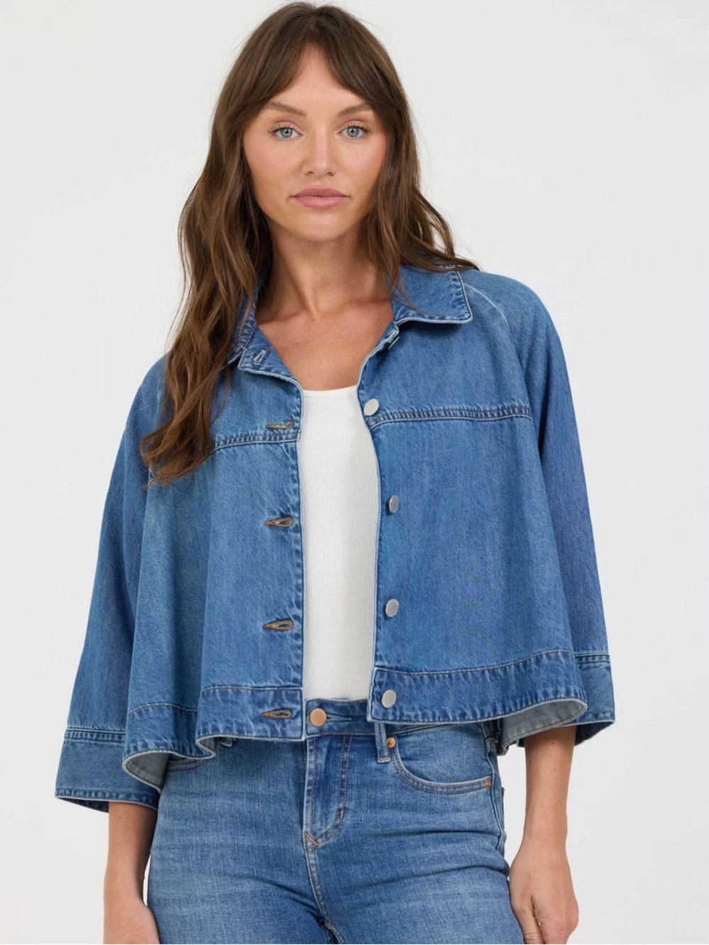 Zara TRF Cropped Denim Swing Jacket, Medium Large- Women Large